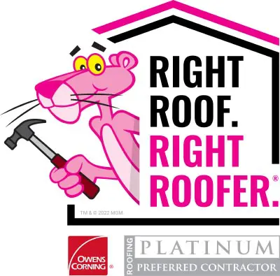 Cartoon panther with hammer, roofing contractor